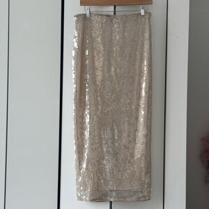 STAUD Shimmering Beige Sequin Pencil Skirt